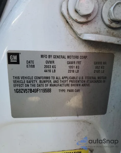 2009 Saturn Aura Xr from USA, damaged, VIN 1G8ZV57B49F119588